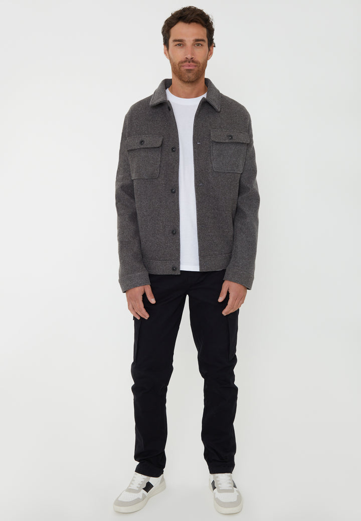 Threadbare Brushed Button Up Shacket in Charcoal Grey Marl - full body