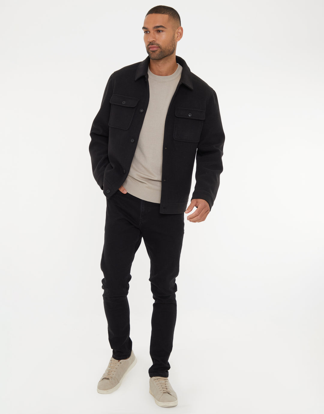 Black Brushed Button Up Shacket