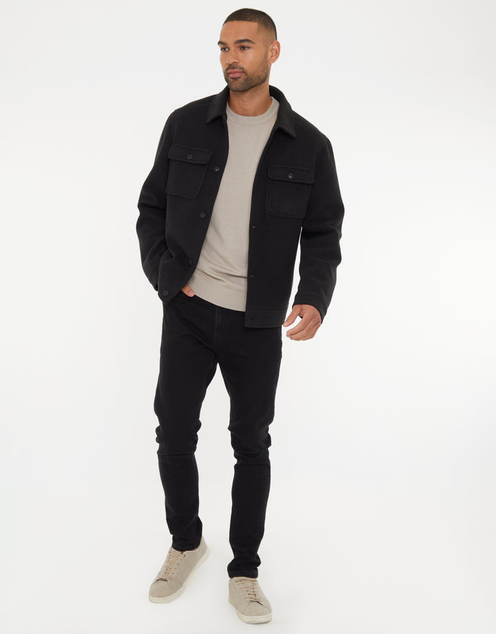 Black Brushed Button Up Shacket