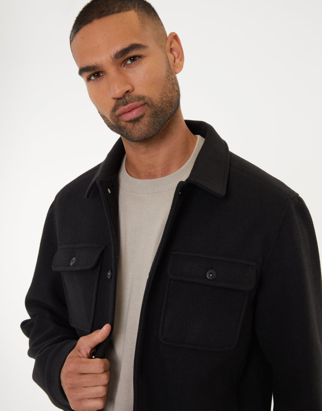 Black Brushed Button Up Shacket