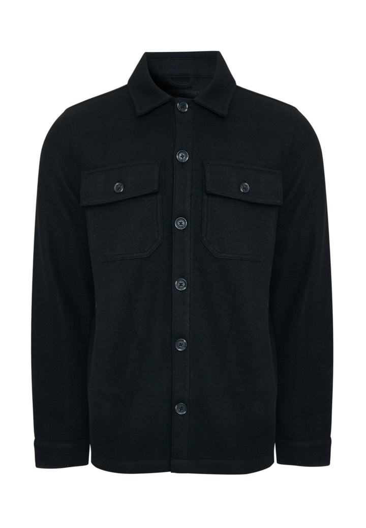 Black Brushed Button Up Shacket