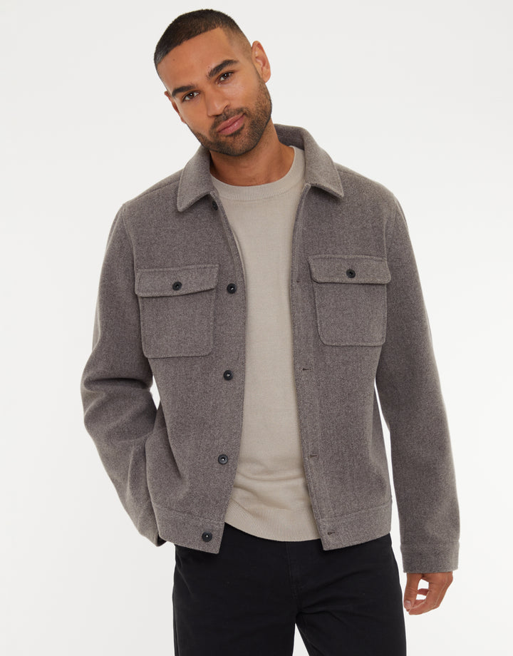 Taupe Marl Brushed Button Up Shacket