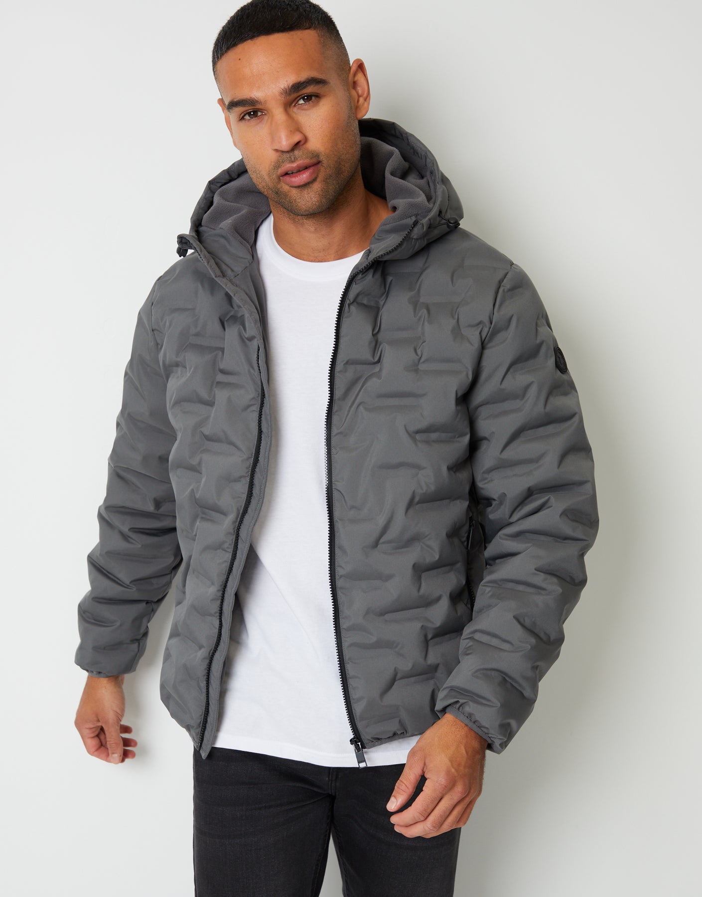 Threadbare Men's Slate Grey Showerproof Quilted Hooded Puffer Jacket