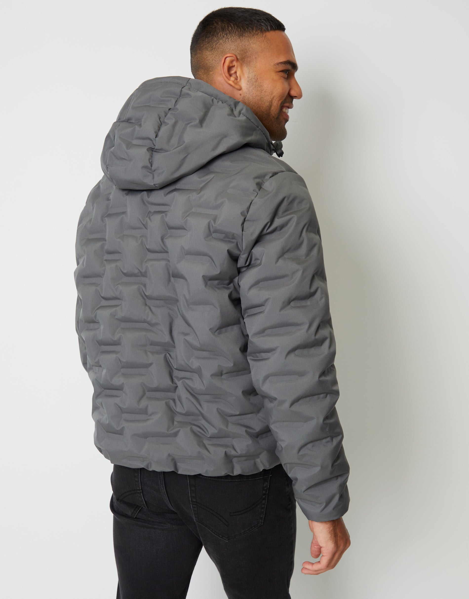 Threadbare Men's Slate Grey Showerproof Quilted Hooded Puffer Jacket