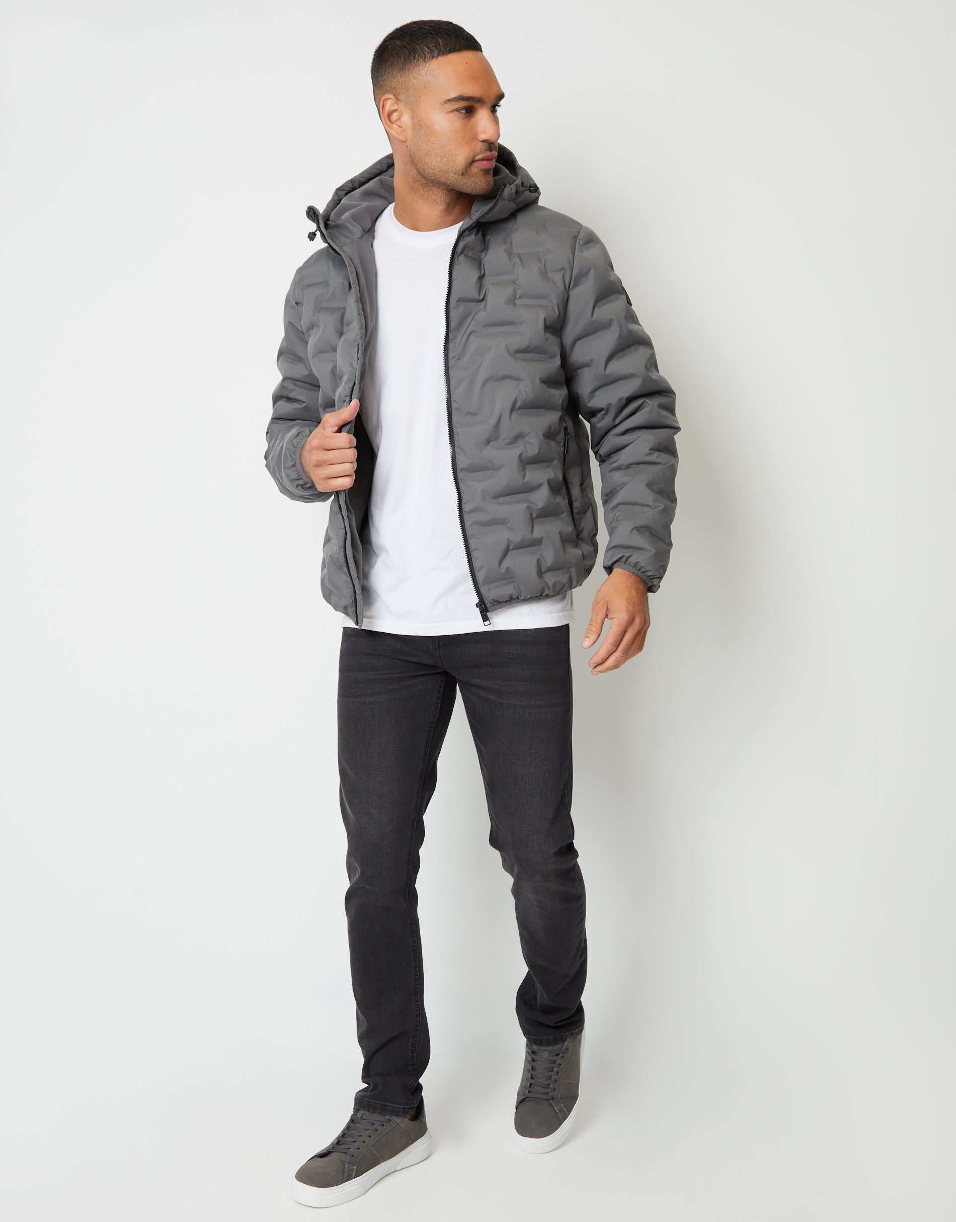 Threadbare Men's Slate Grey Showerproof Quilted Hooded Puffer Jacket