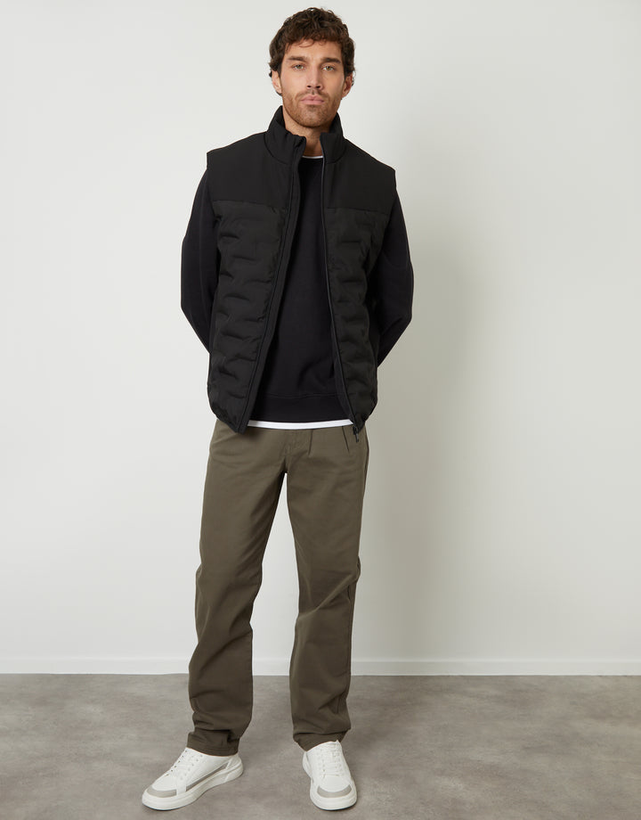 Black Quilted Panel Funnel Neck Gilet