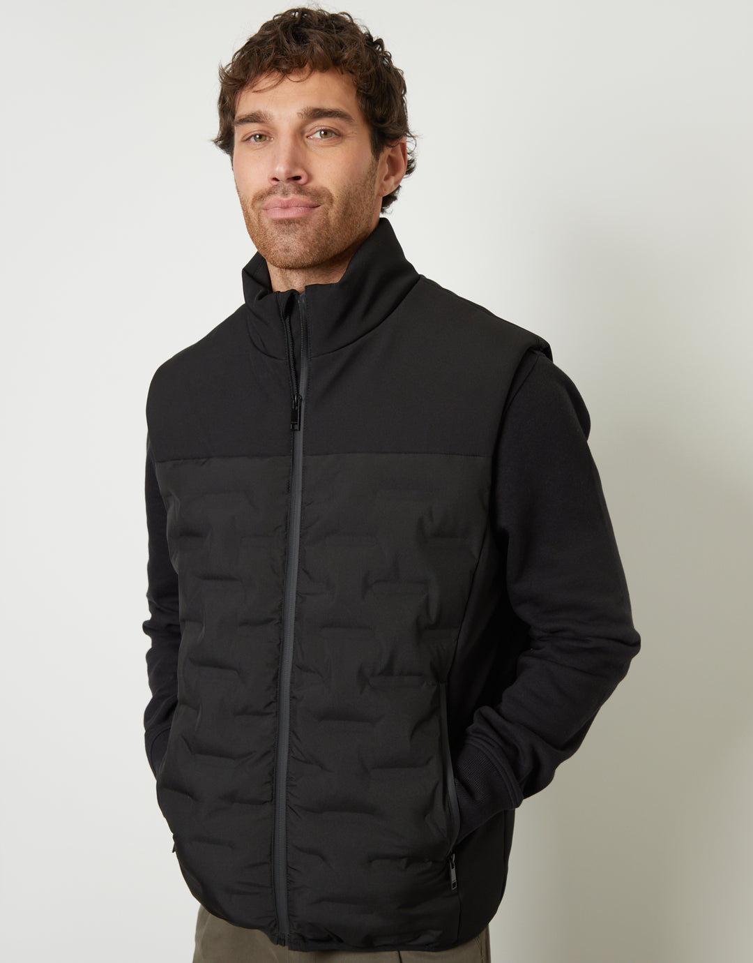 Black Quilted Panel Funnel Neck Gilet