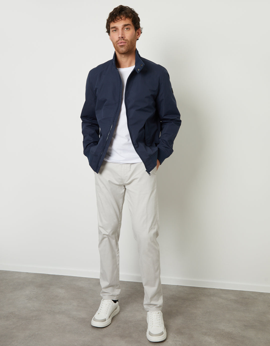 Navy Zip Up Harrington Jacket