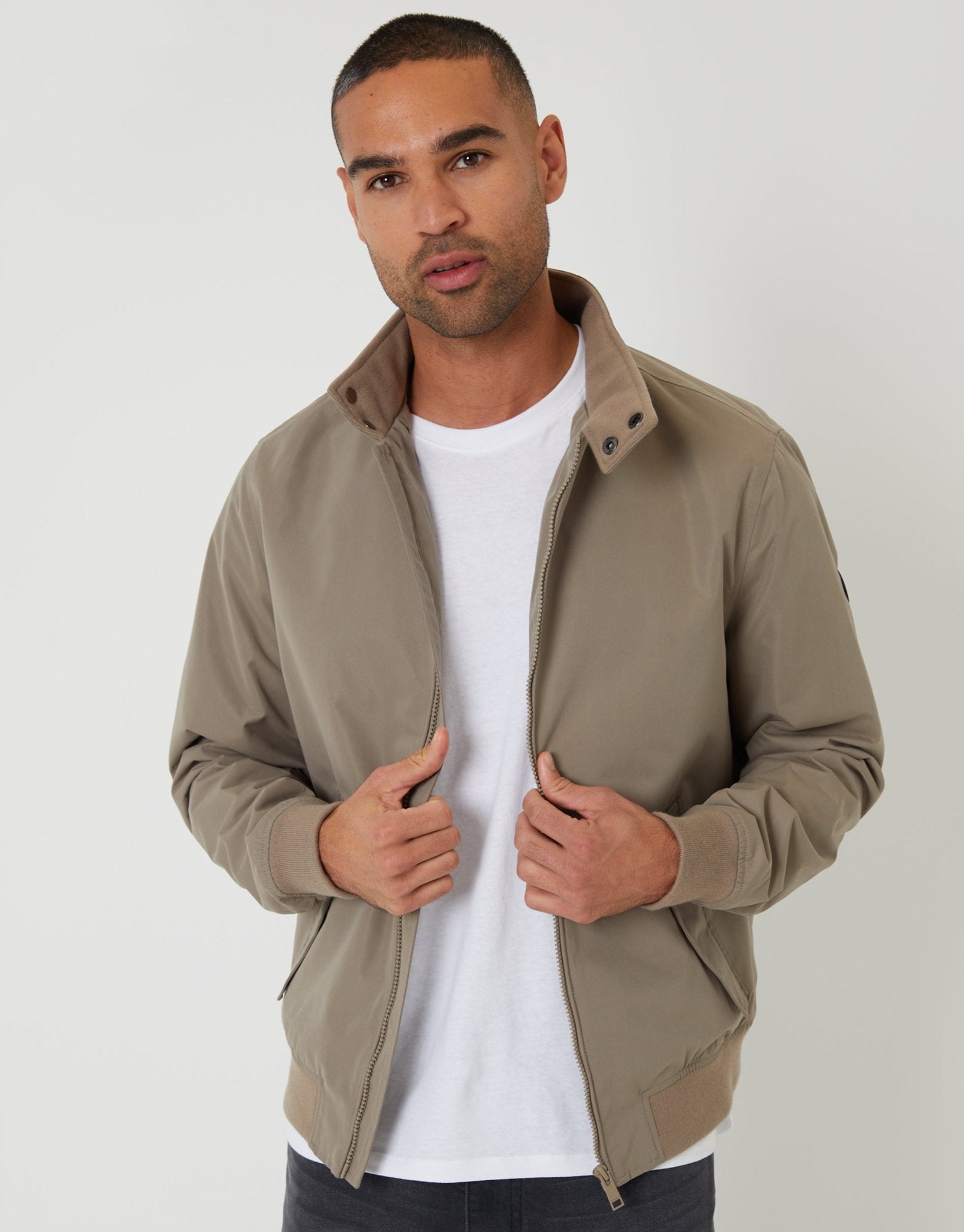 Threadbare Men's Zip Up Harrington Jacket in Taupe
