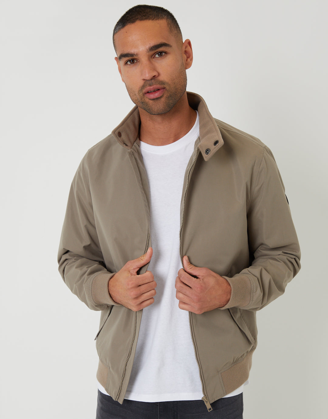 Taupe Zip Up Harrington Jacket