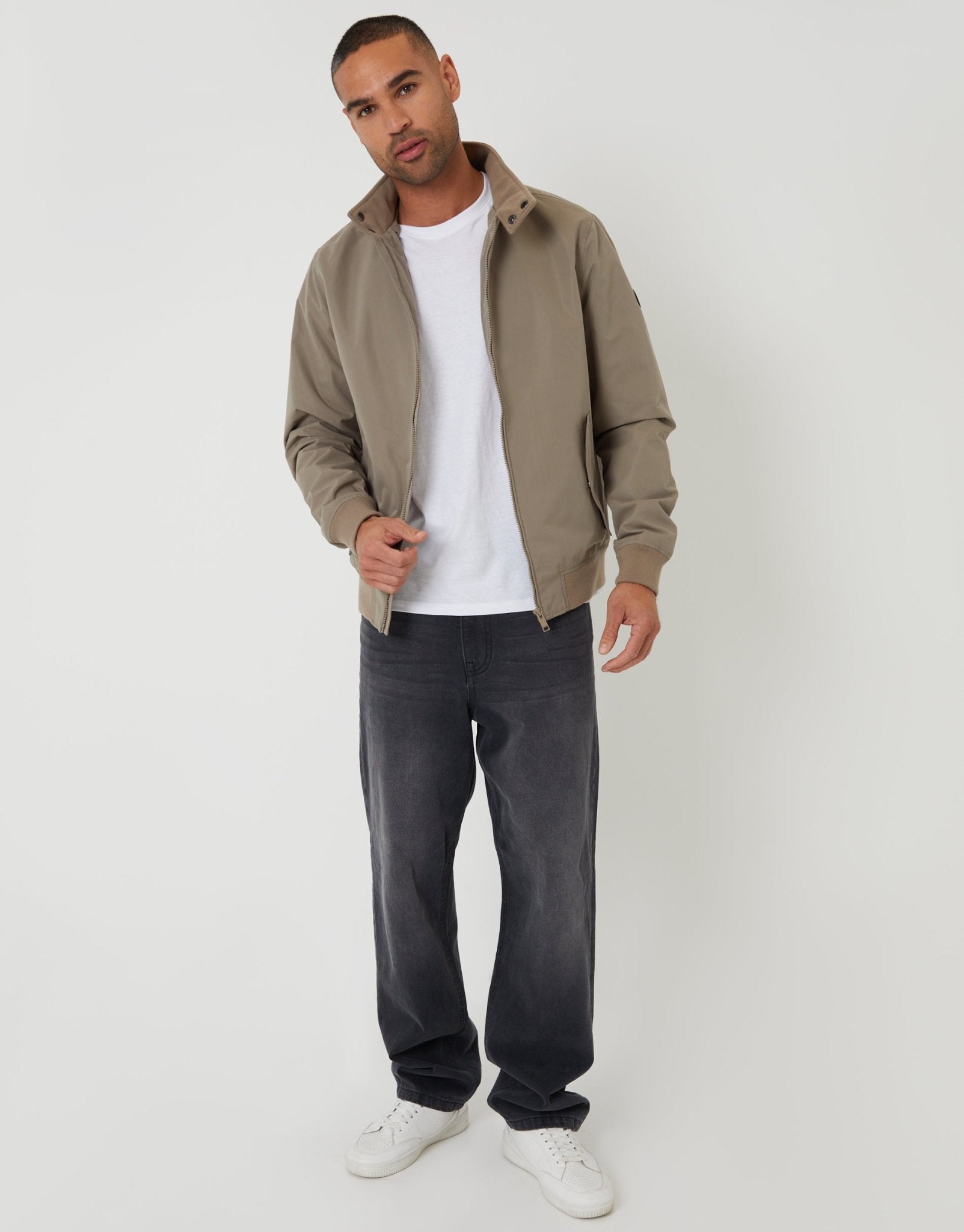Threadbare Men's Zip Up Harrington Jacket in Taupe