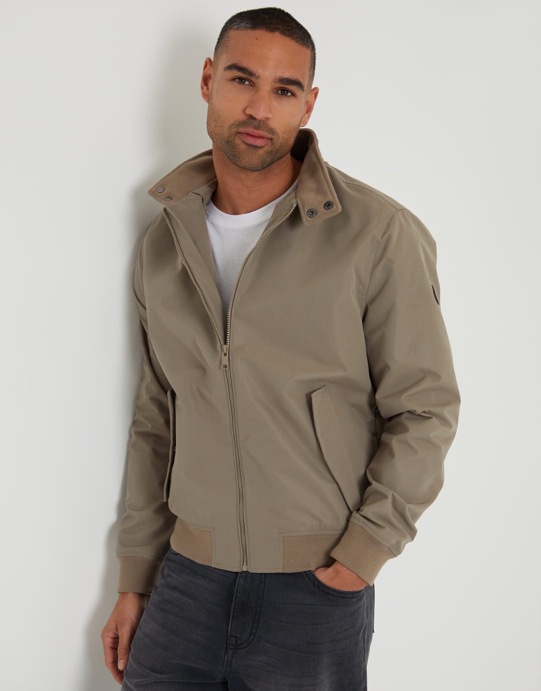 Taupe Zip Up Harrington Jacket