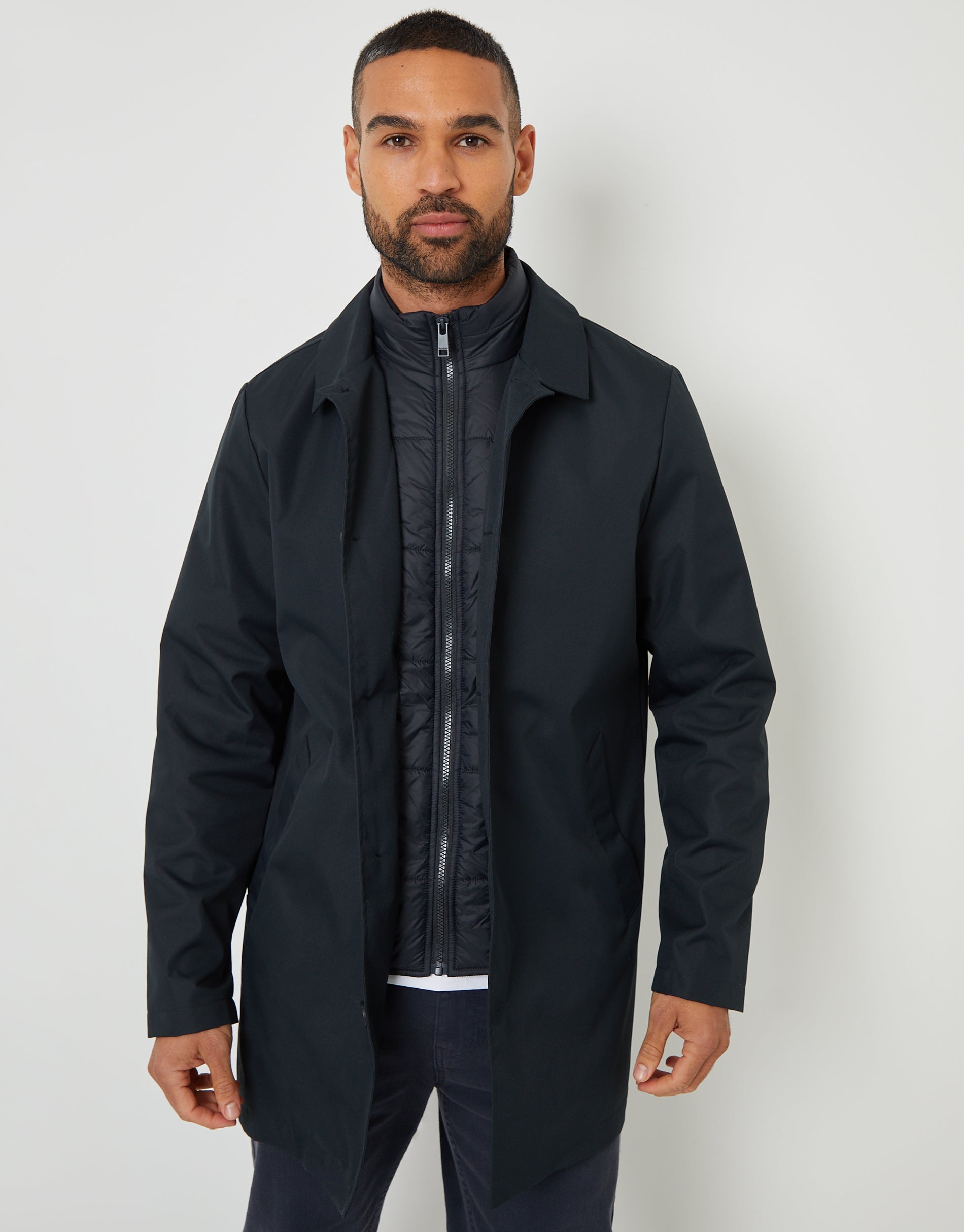 Threadbare Men's Navy Collared Mock Layer Mac