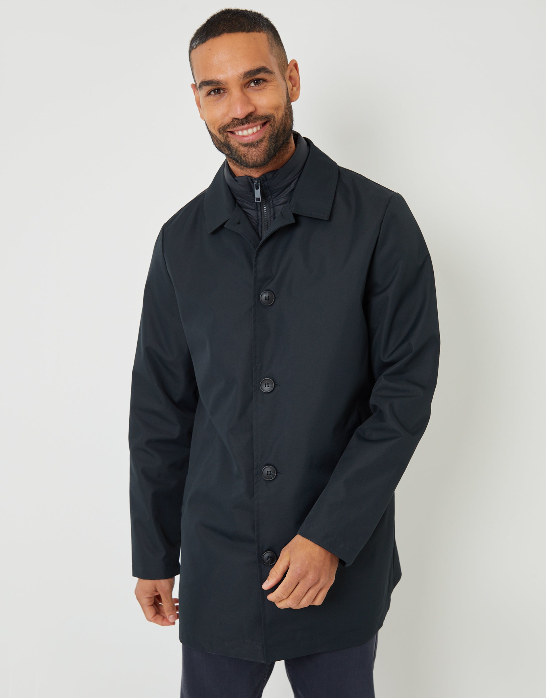 Threadbare Men's Navy Collared Mock Layer Mac