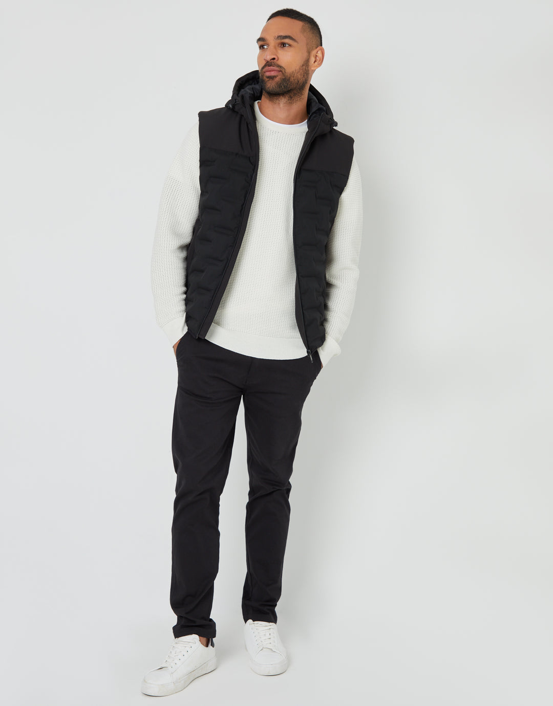 Black Quilted Panel Hooded Gilet