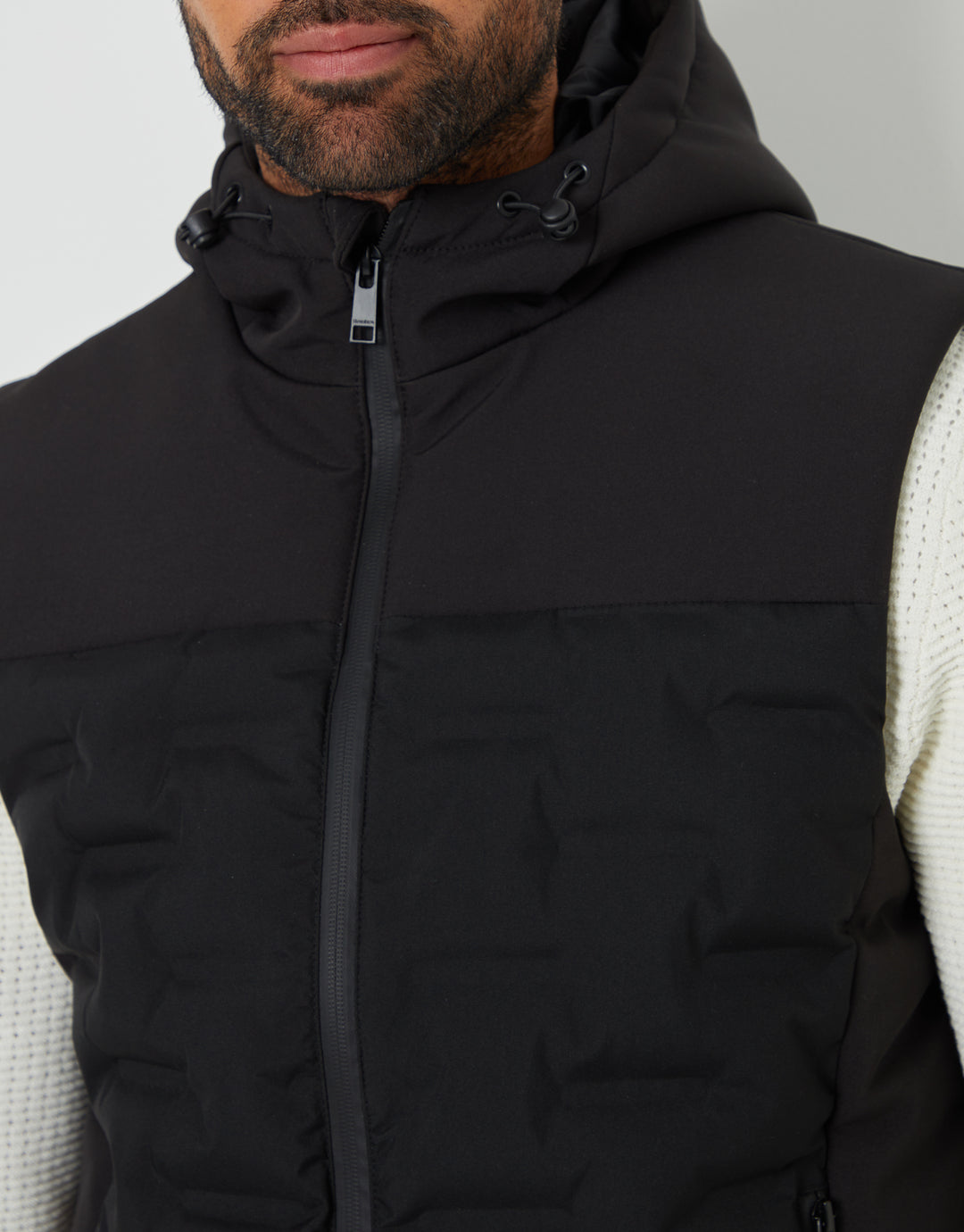 Black Quilted Panel Hooded Gilet