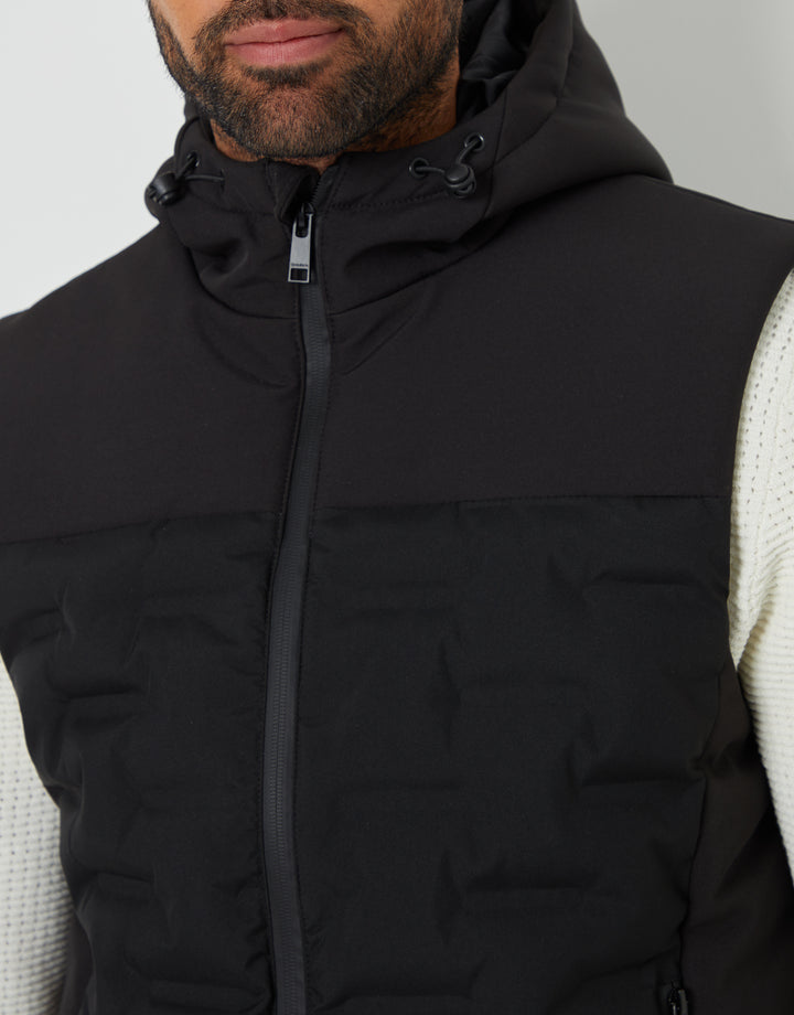 Black Quilted Panel Hooded Gilet