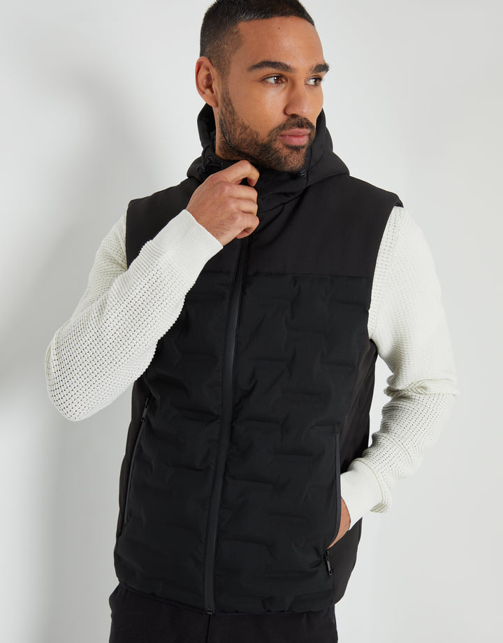 Black Quilted Panel Hooded Gilet