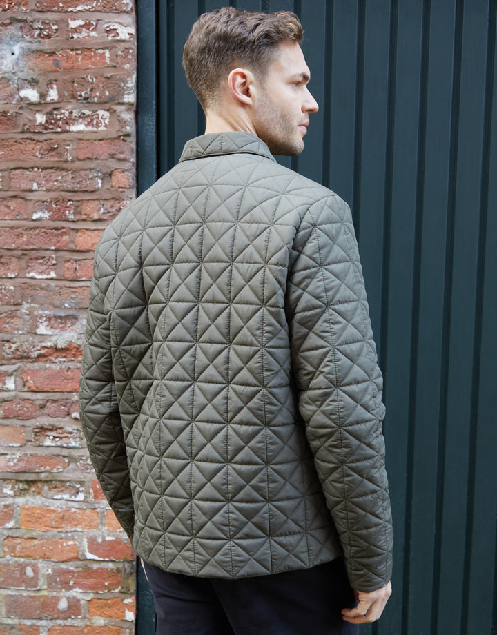 Khaki Green Collared Quilted Jacket