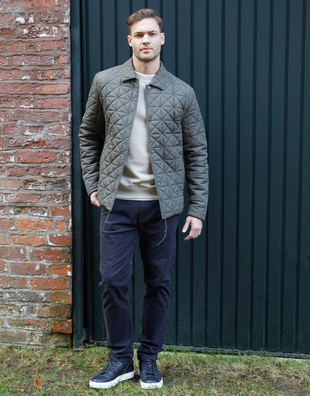 Khaki Green Collared Quilted Jacket