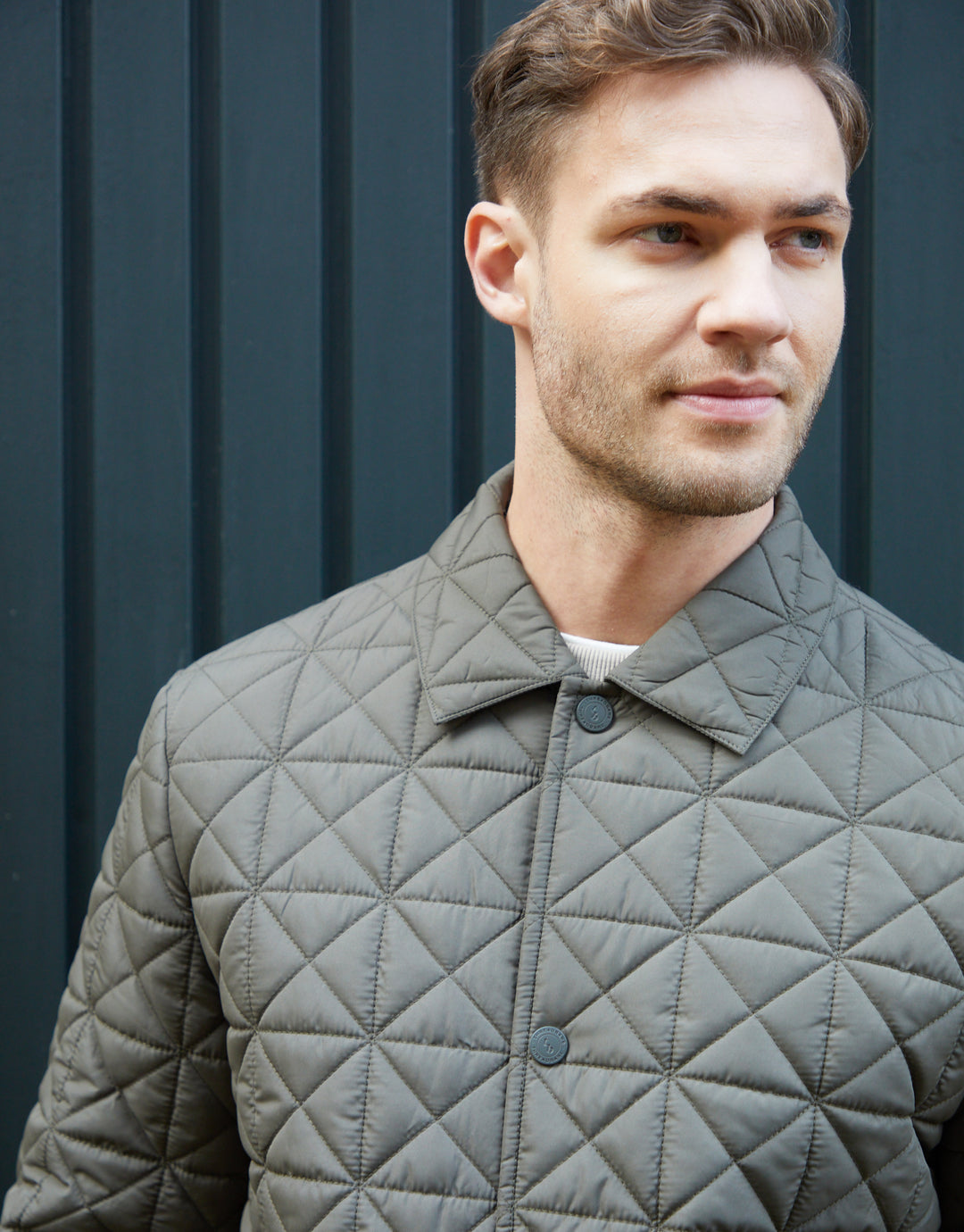 Khaki Green Collared Quilted Jacket