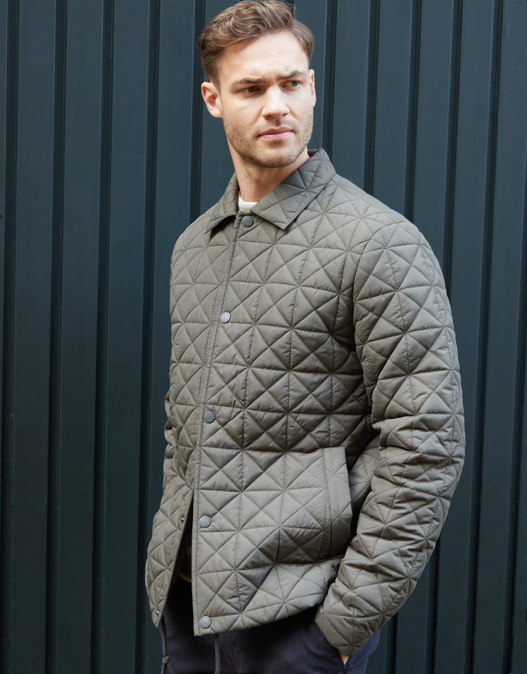 Khaki Green Collared Quilted Jacket