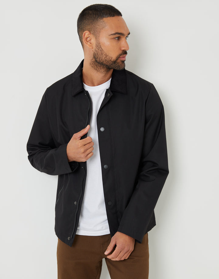 Black Showerproof Corduroy Collar Jacket