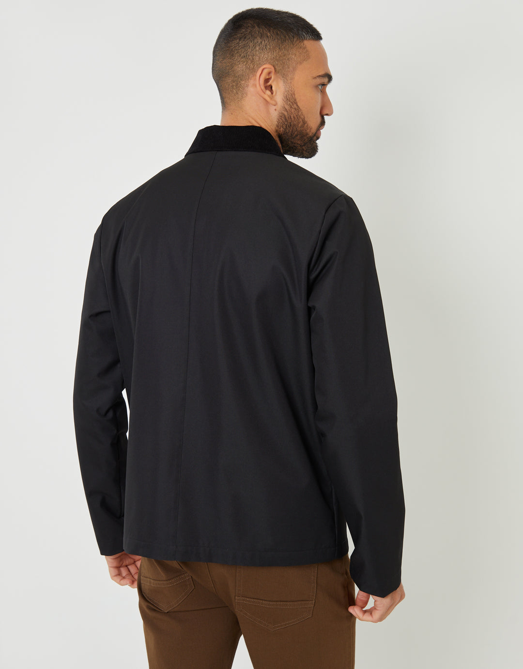 Black Showerproof Corduroy Collar Jacket