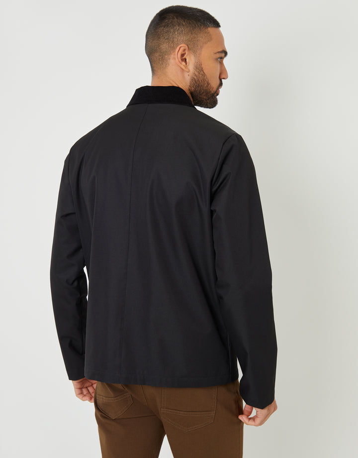 Black Showerproof Corduroy Collar Jacket