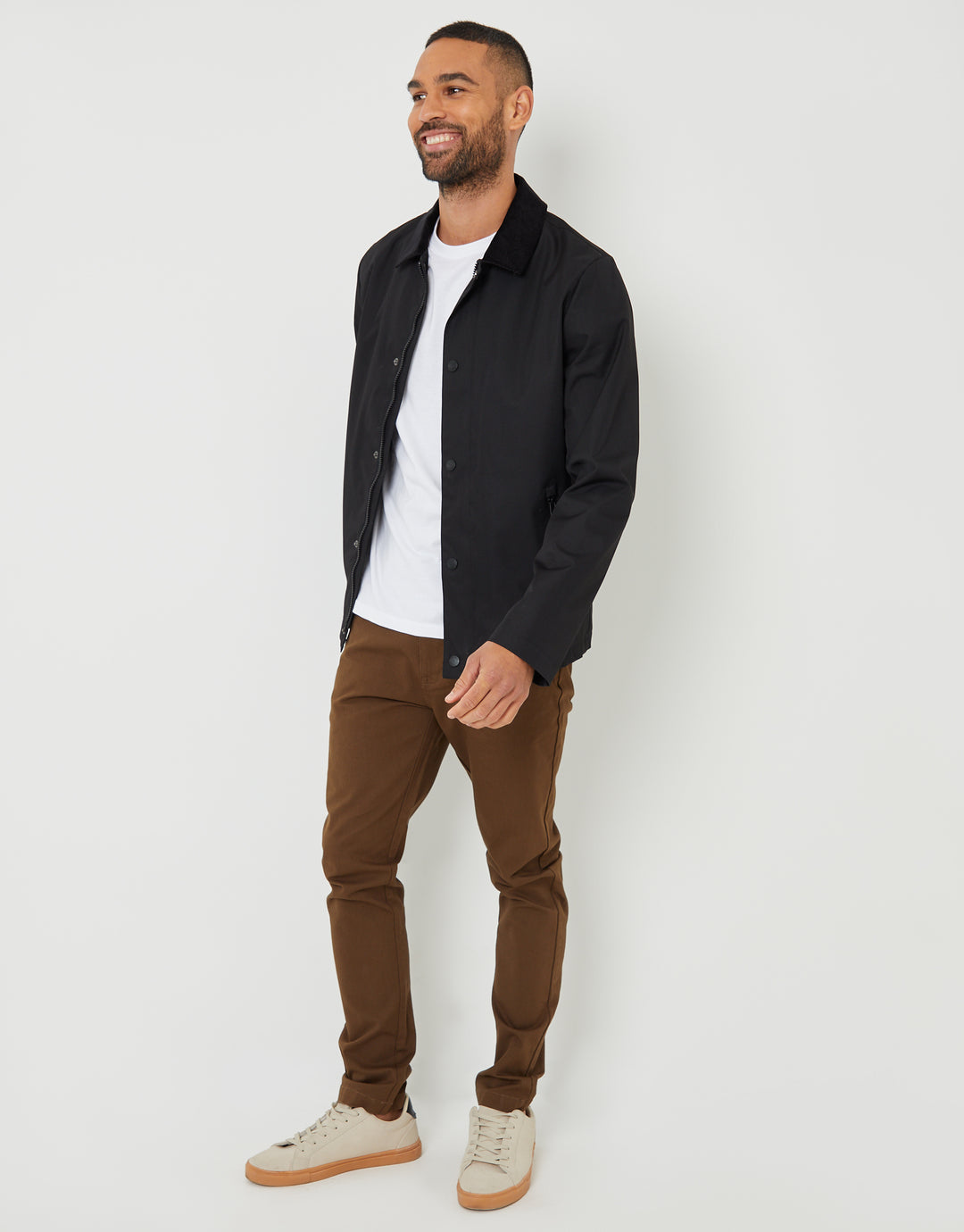 Black Showerproof Corduroy Collar Jacket