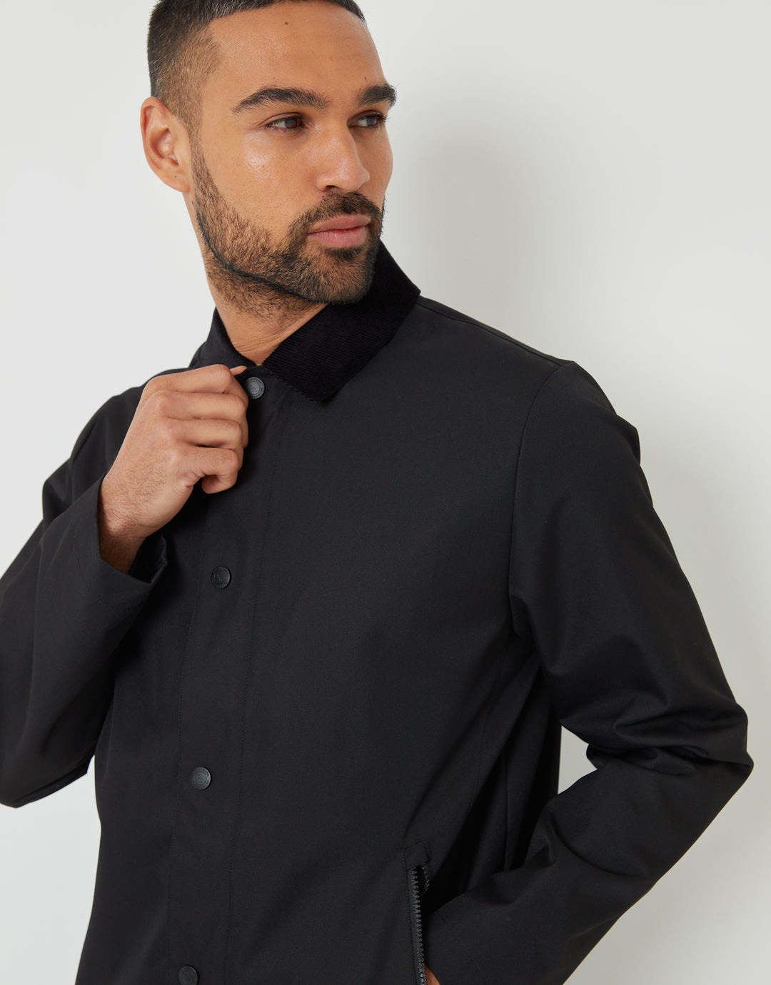 Black Showerproof Corduroy Collar Jacket