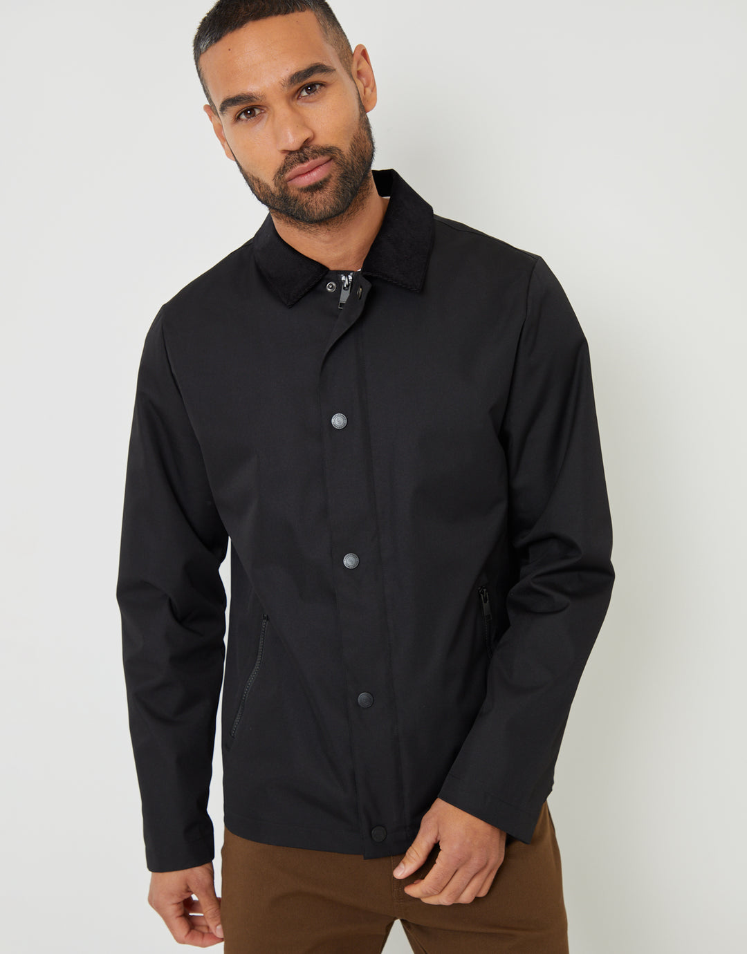 Black Showerproof Corduroy Collar Jacket
