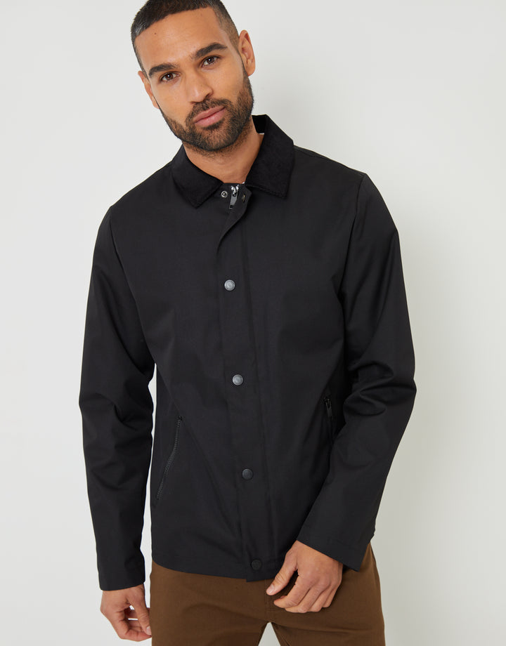 Black Showerproof Corduroy Collar Jacket
