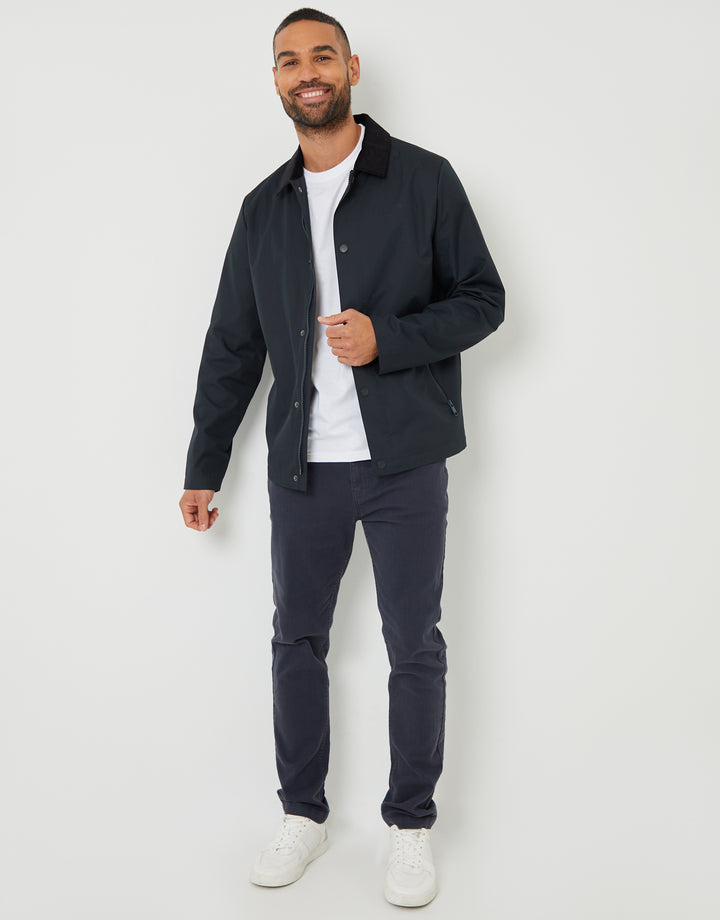 Navy Showerproof Corduroy Collar Jacket