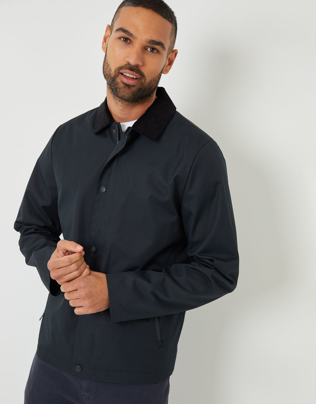 Navy Showerproof Corduroy Collar Jacket