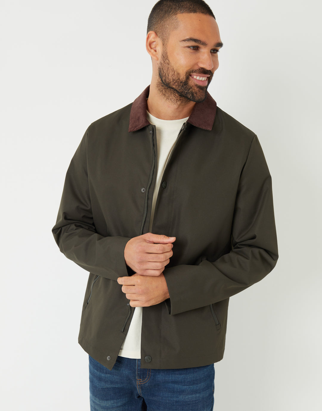Khaki Green Showerproof Corduroy Collar Jacket