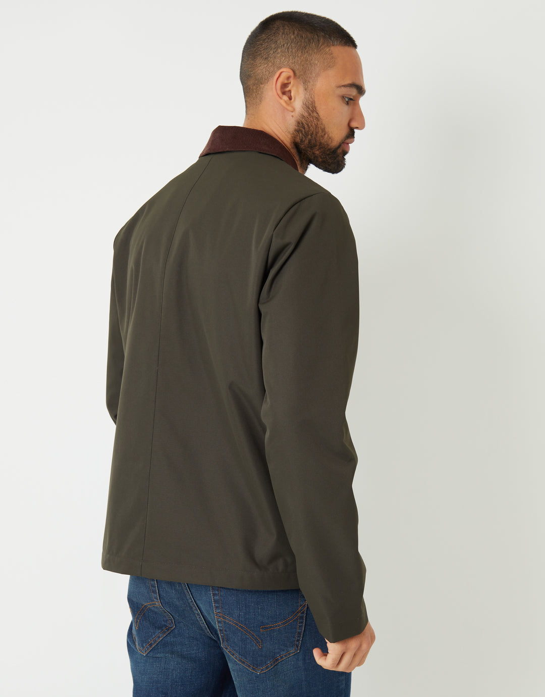 Khaki Green Showerproof Corduroy Collar Jacket