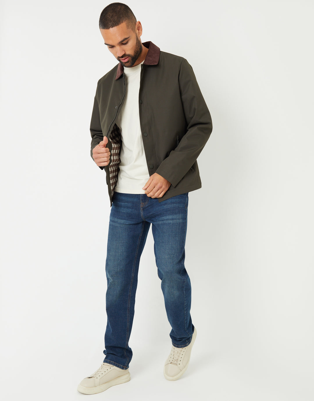 Khaki Green Showerproof Corduroy Collar Jacket