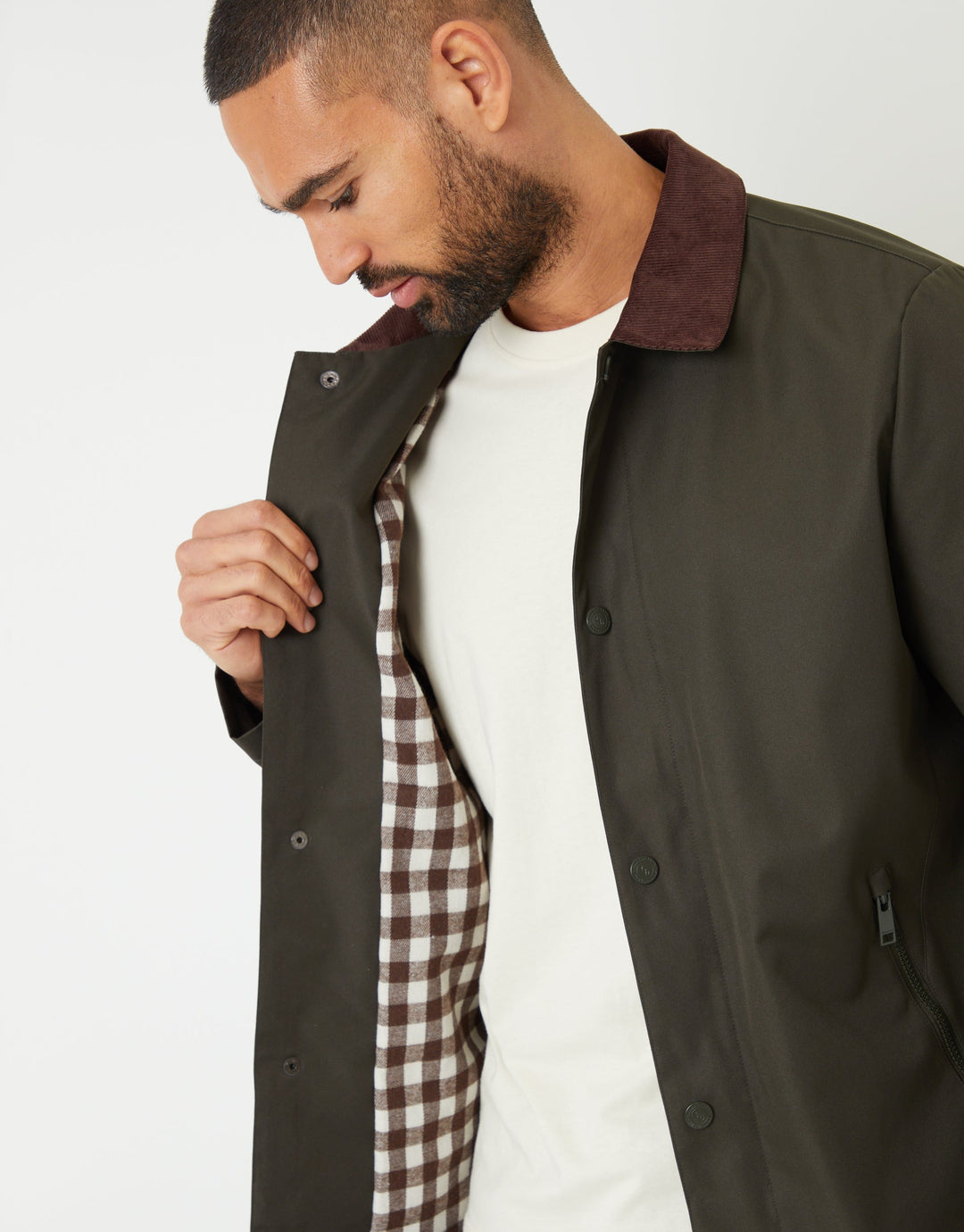 Khaki Green Showerproof Corduroy Collar Jacket