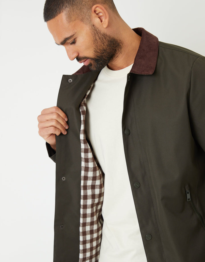 Khaki Green Showerproof Corduroy Collar Jacket