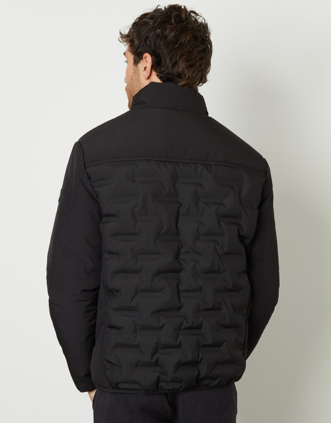 Front Panel Jacket Threadbare Men's Quilted Panel Funnel Neck Jacket in Black