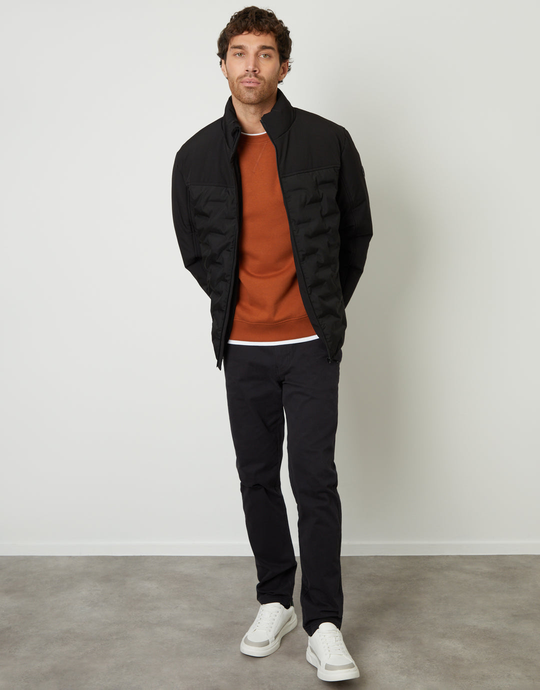 Black Quilted Panel Funnel Neck Jacket