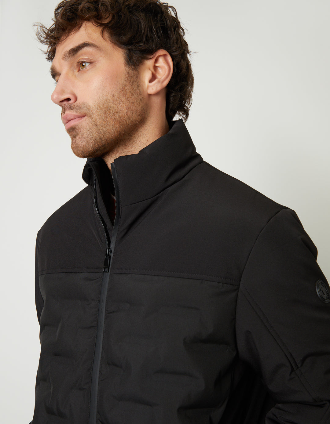 Black Quilted Panel Funnel Neck Jacket