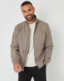Taupe Patch Pocket Funnel Neck Harrington Style Jacket