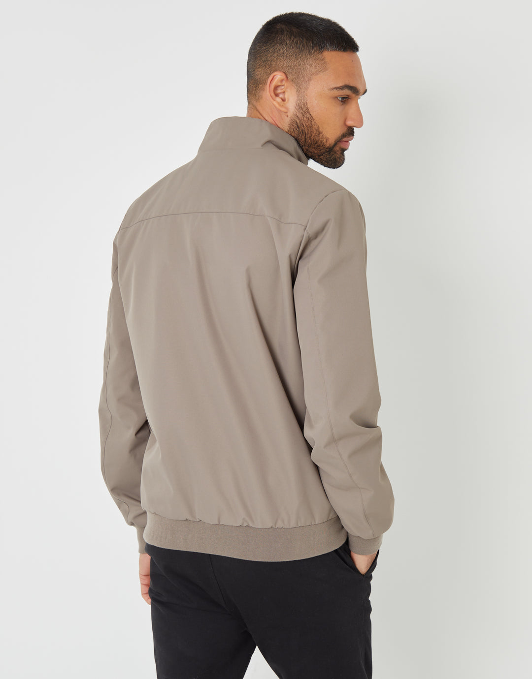Taupe Patch Pocket Funnel Neck Harrington Style Jacket