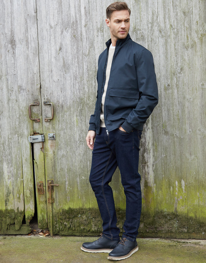 Navy Patch Pocket Funnel Neck Harrington Style Jacket