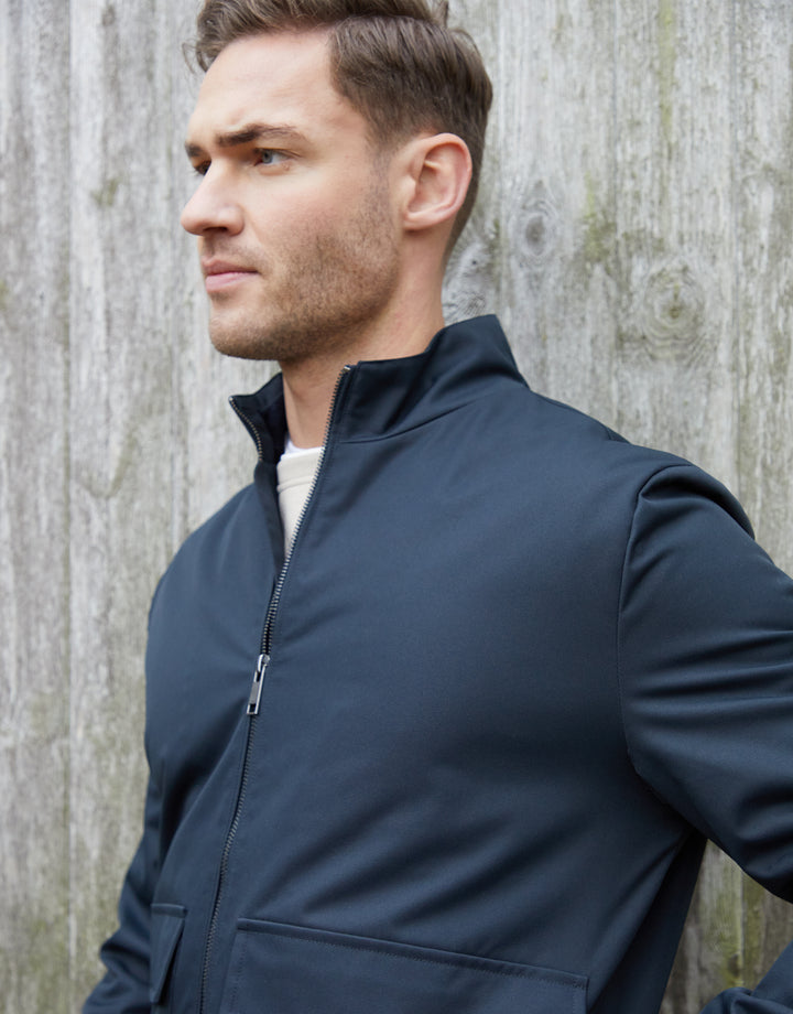Navy Patch Pocket Funnel Neck Harrington Style Jacket