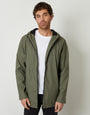 Microfleece Lined Hooded Rubberised Raincoat in Khaki Green
