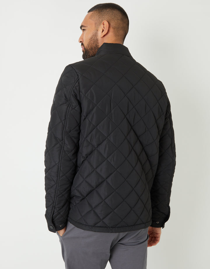 Threadbare Showerproof Funnel Neck Diamond Quilted Jacket in Black - back view