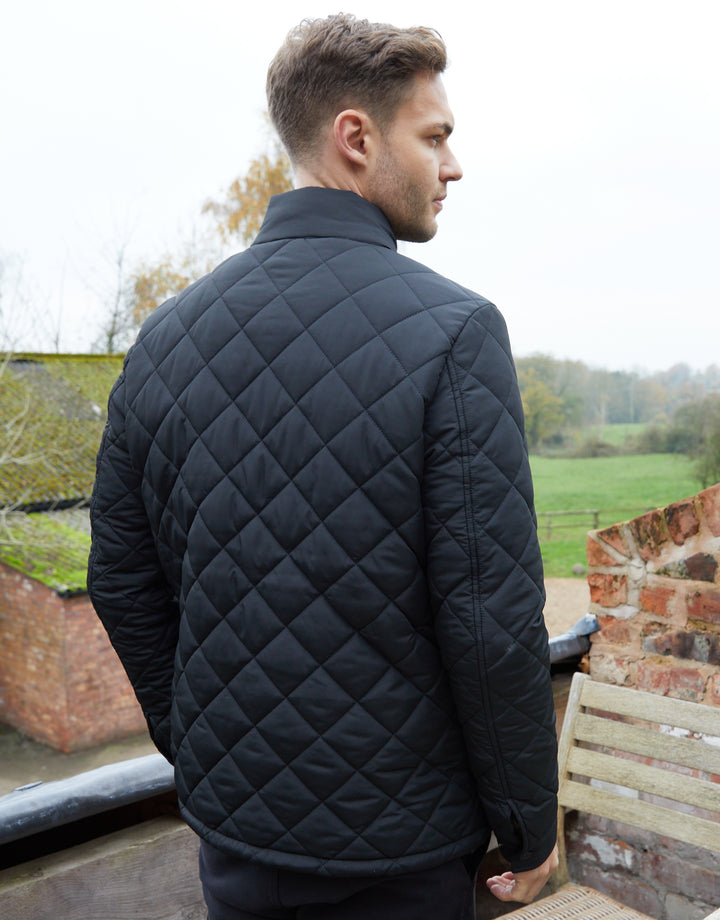 Black Funnel Neck Diamond Quilted Jacket